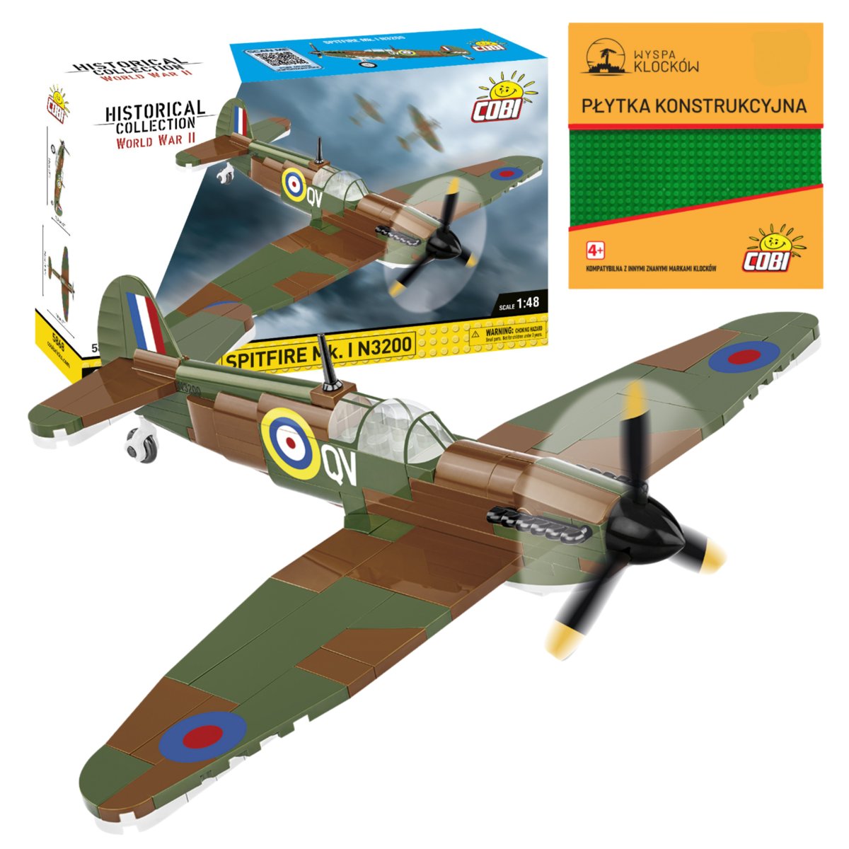 KLOCKI COBI 5868 Samolot Spitfire Mk. I N3200 HC WW2 146 El. + PŁYTKA