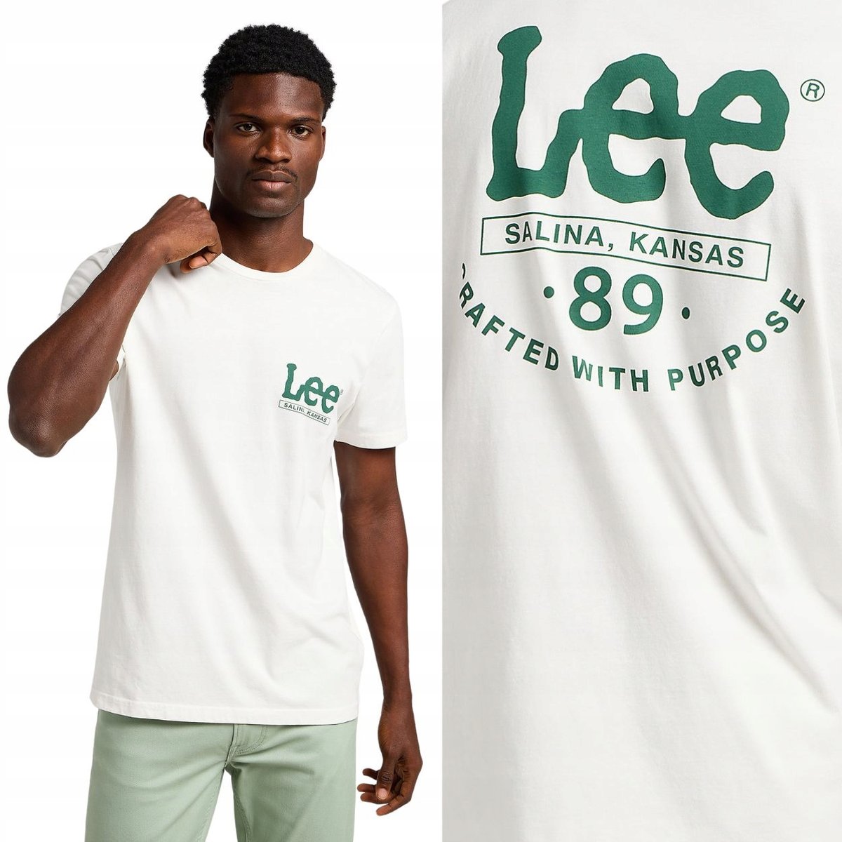 Lee SHORT SLEEVE TEE Ecru BIAŁY BAWEŁNIANY T-SHIRT KOSZULKA NADRUK LOGO L