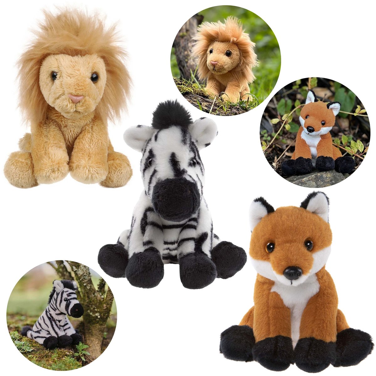 Charlie Bears Zestaw trzech maskotek z serii Cuddle Cubs: lew, zebra, lis - pluszaki idealne dla niemowląt, 13 cm