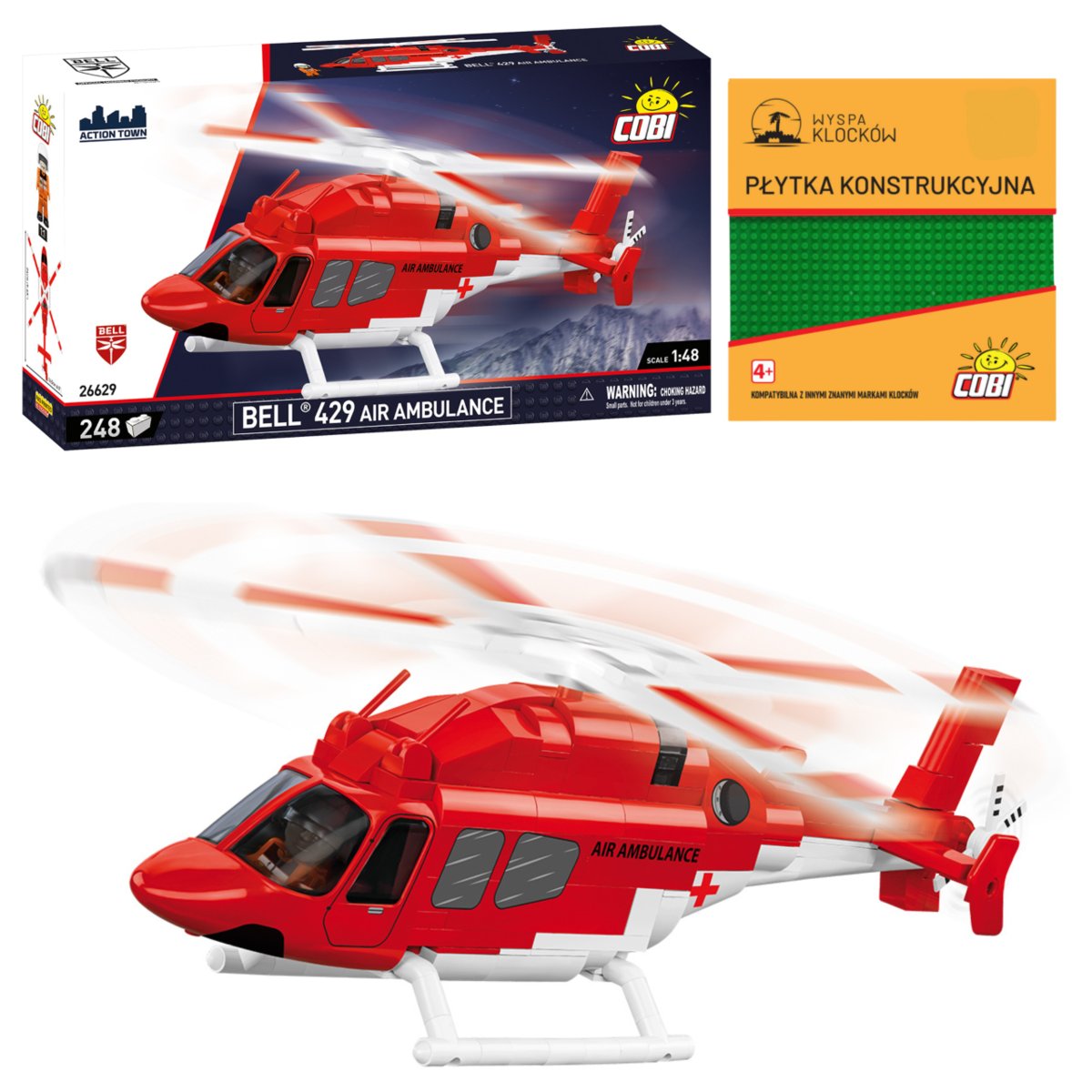 KLOCKI COBI 26629 Helikopter Model Bell 429 – Air Ambulance ACTION TOWN 248 El. + PŁYTKA