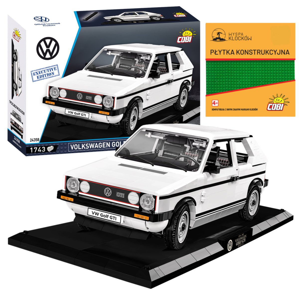 KLOCKI COBI 24358 Samochód VOLKSWAGEN GOLF GTI (1976-83) Executive Edition 1743 El. + PŁYTKA