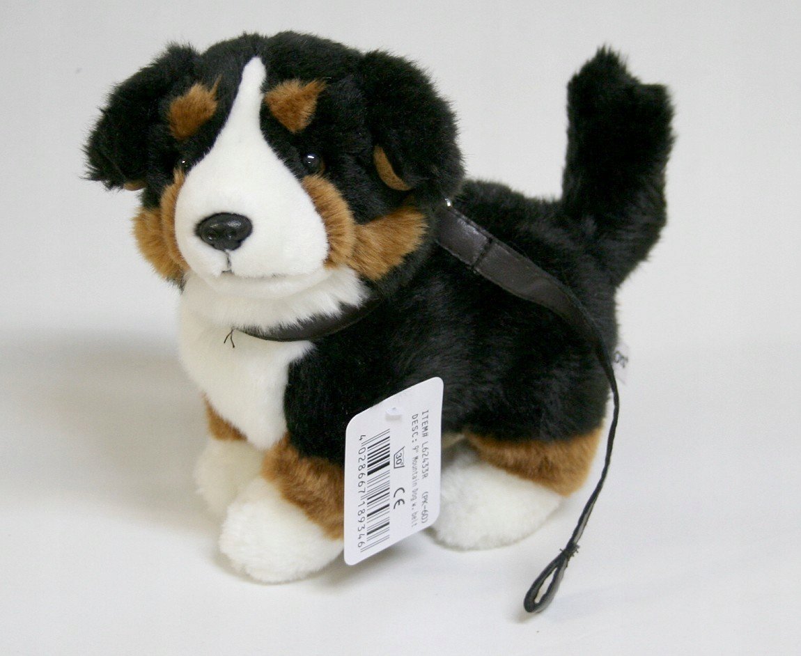 Maskotka Piesek Czarny Bernardyn na smyczy - 27cm