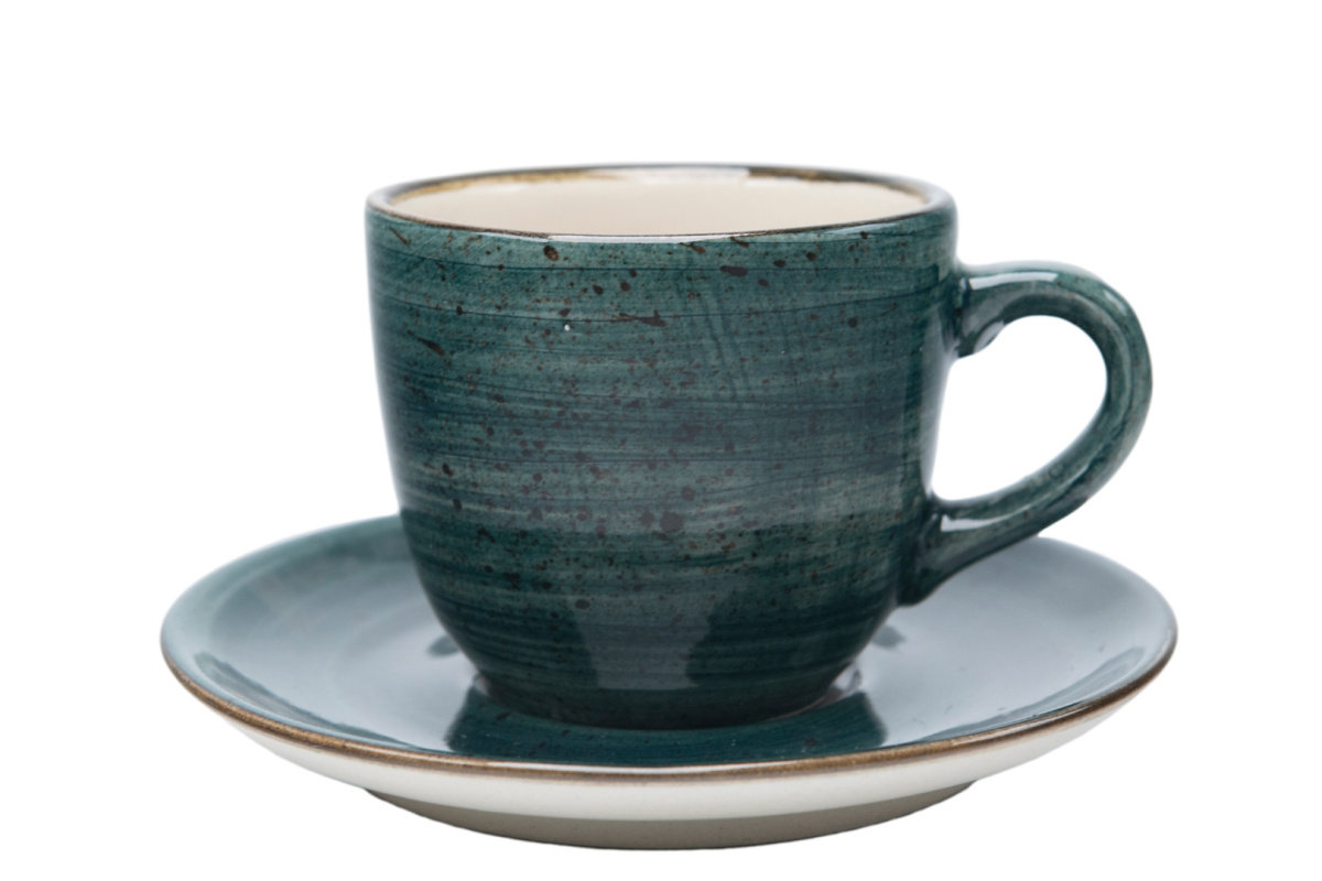 Filiżanka ze spodkiem bel rustic kamionka zieleń