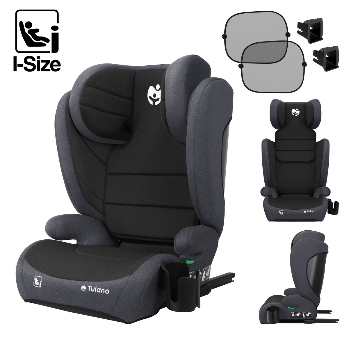 Fotelik Samochodowy dla dzieci Tulano Joy 35 100-150cm ISOFIX I-SIZE, Czarno-Szary