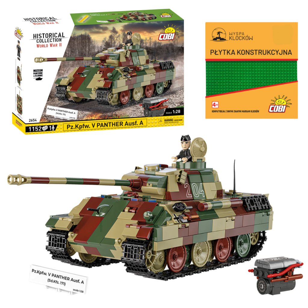 KLOCKI COBI 2654 Czołg PZ.KPFW. V PANTHER AUSF. A (SD.KFZ.171) HC WW2 1152 El. + PŁYTKA