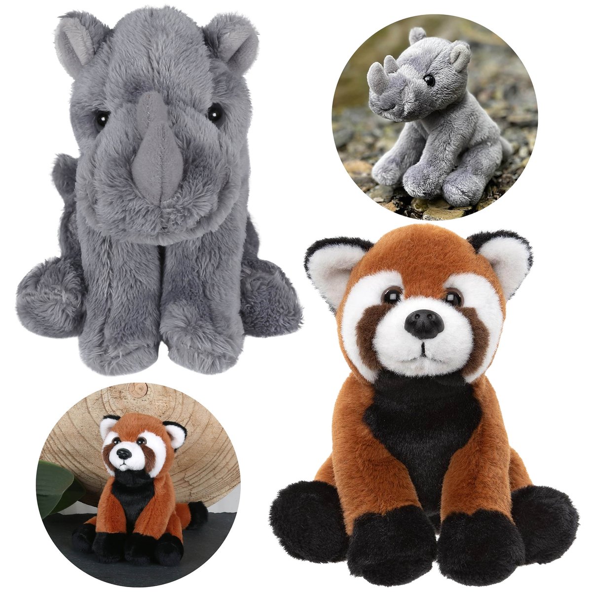 Charlie Bears Zestaw dwóch maskotek z serii Cuddle Cubs: nosorożec, panda - pluszaki idealne dla niemowląt, 13 cm