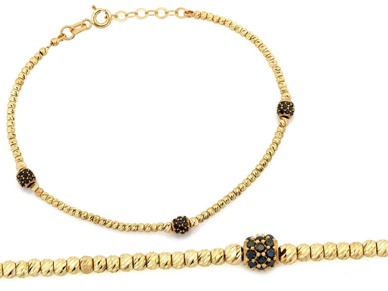 Elegancka złota bransoletka 585 z błyszczących kulek i czarnych cyrkonii 19cm 14k s