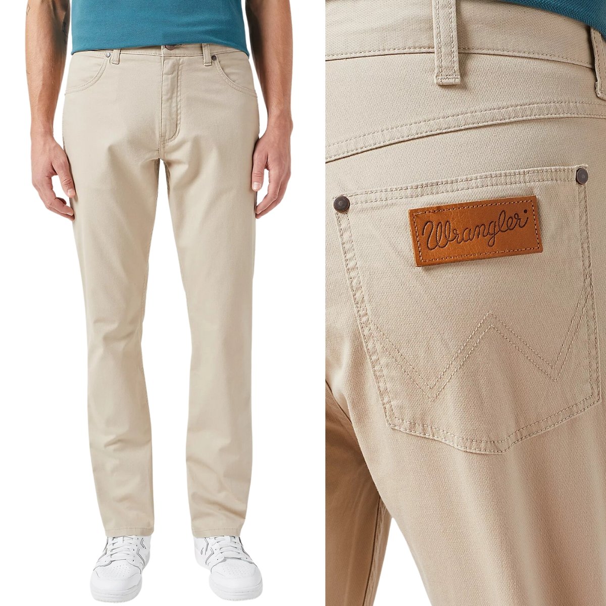 Wrangler GREENSBORO Plaza Taupe BEŻOWY MATERIAŁ PROSTE SPODNIE W34 L34