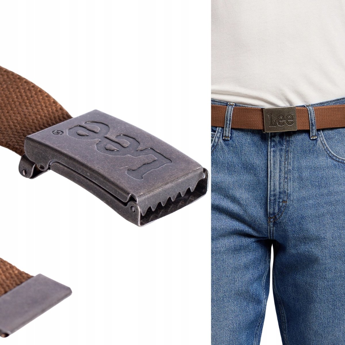 Lee WEBBING BELT Acorn BRĄZOWY RUDY PASEK PEŁNA KLAMRA Z LOGO Rozm. 100 cm