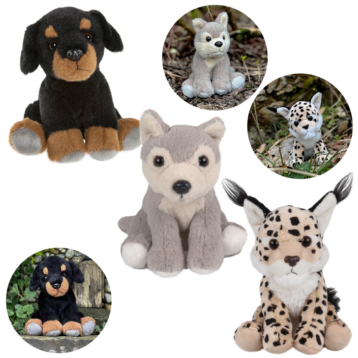 Charlie Bears Zestaw trzech maskotek z serii Cuddle Cubs: pies, wilk, ryś - pluszaki idealne dla niemowląt, 13 cm