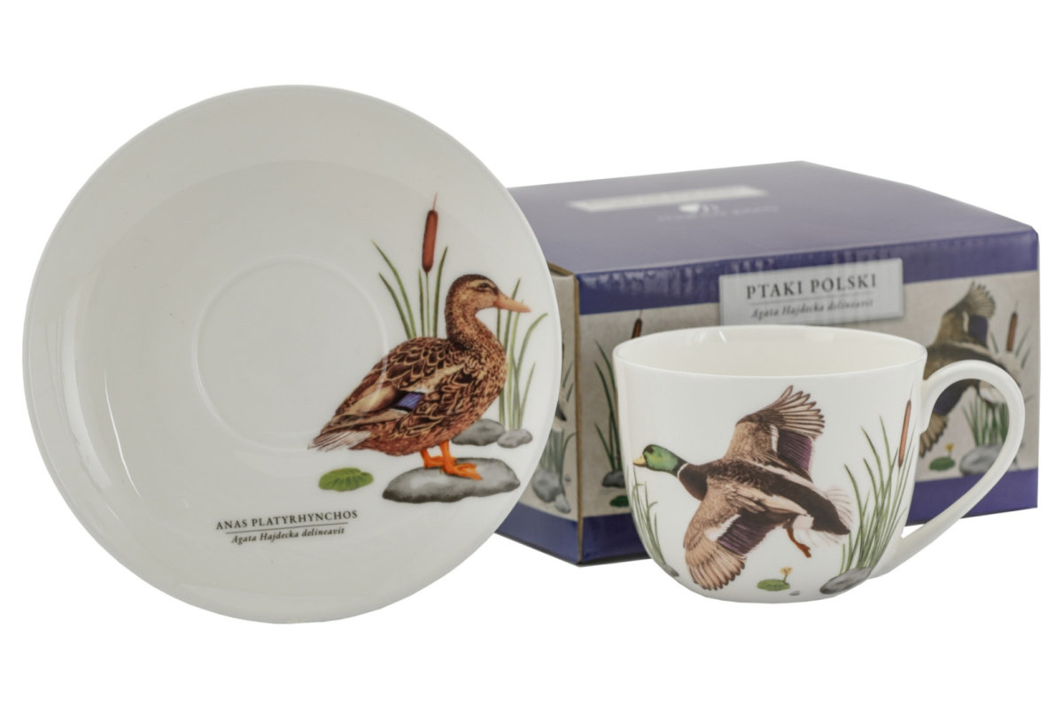 Komplet filiżanka spodek kaczka ptaki polskie
