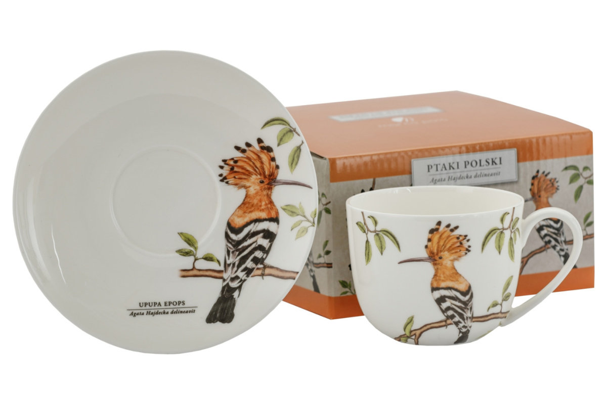 Komplet filiżanka spodek dudek ptaki polskie
