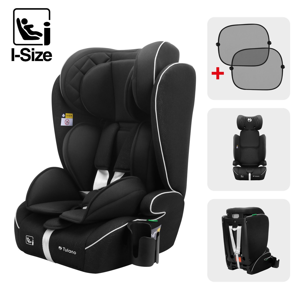 Fotelik samochodowy Tulano Zooma 25, i-Size, regulowany zag����wek, Czarny