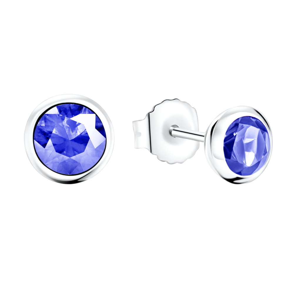 ENAYA ARINA Srebrne kolczyki tanzanity małe sztyft okrągłe 0,7 ct