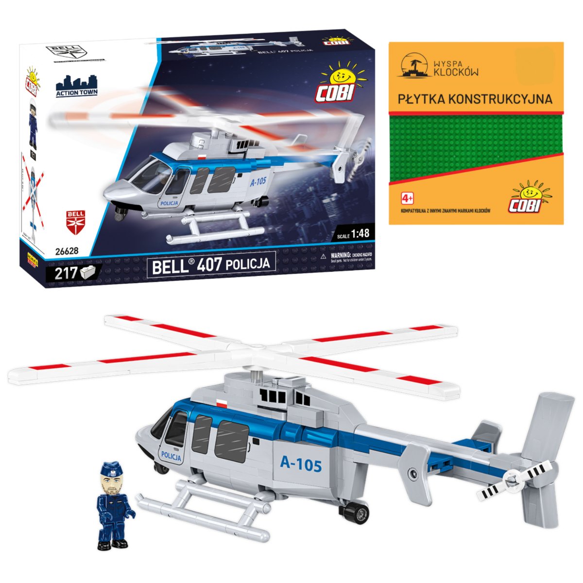 KLOCKI COBI 26628 Helikopter Bell 407 Policja ACTION TOWN 217 El. + PŁYTKA