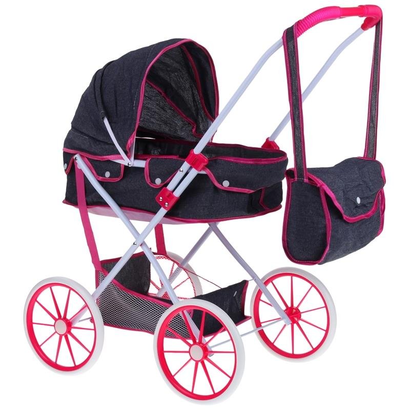 Wózek dla Lalek Głęboki Gondola Składany Daszek Piankowe Koła