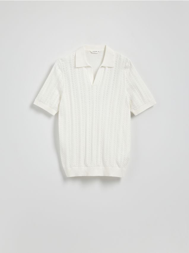 Reserved - Bawełniany sweter polo - biały