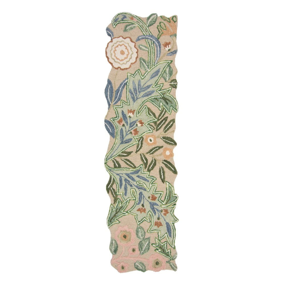 Zielony wełniany chodnik tkany ręcznie 60x230 cm Bryony Shaped Floral – Flair Rugs