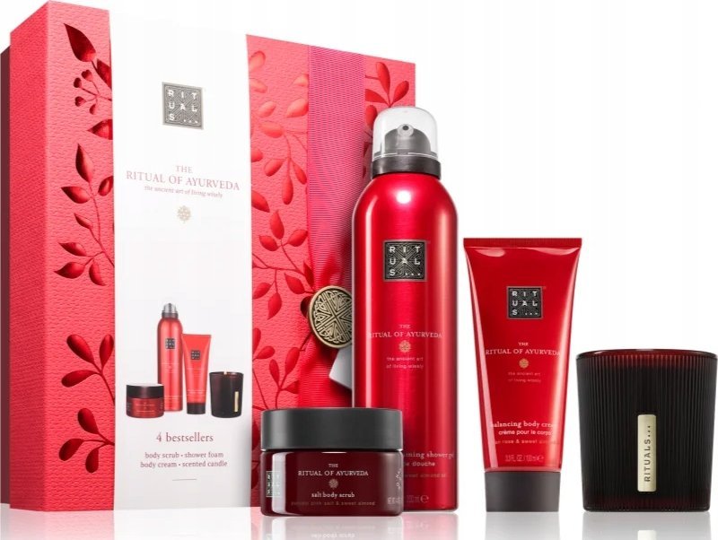 Rituals RITUALS SET THE RITUAL OF AYURVEDA FOAMING SHOWER GEL 200ML + BODY CREAM 100ML + BODY SCRUB 125g + CANDLE 140G