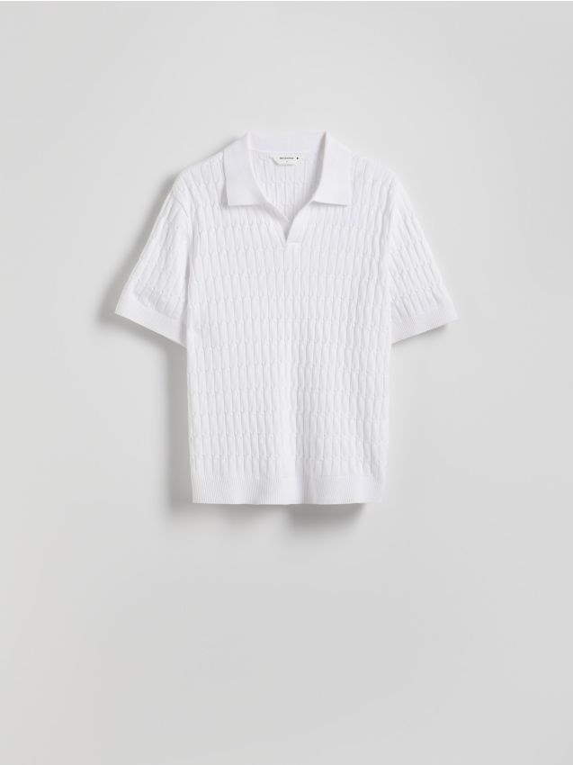Reserved - Strukturalny sweter polo - biały