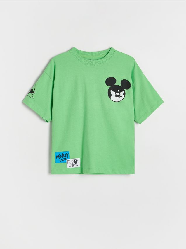 Reserved - Bawełniany t-shirt Mickey Mouse - jasnozielony