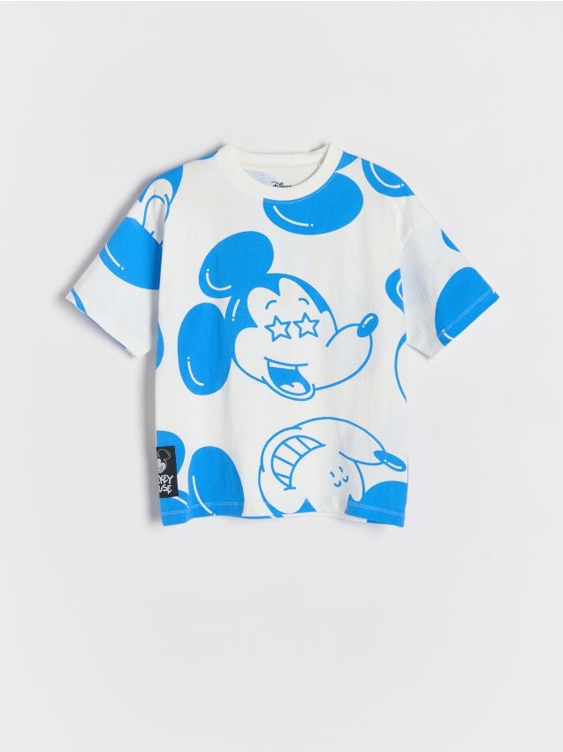 Reserved - Bawełniany t-shirt Mickey Mouse - złamana biel