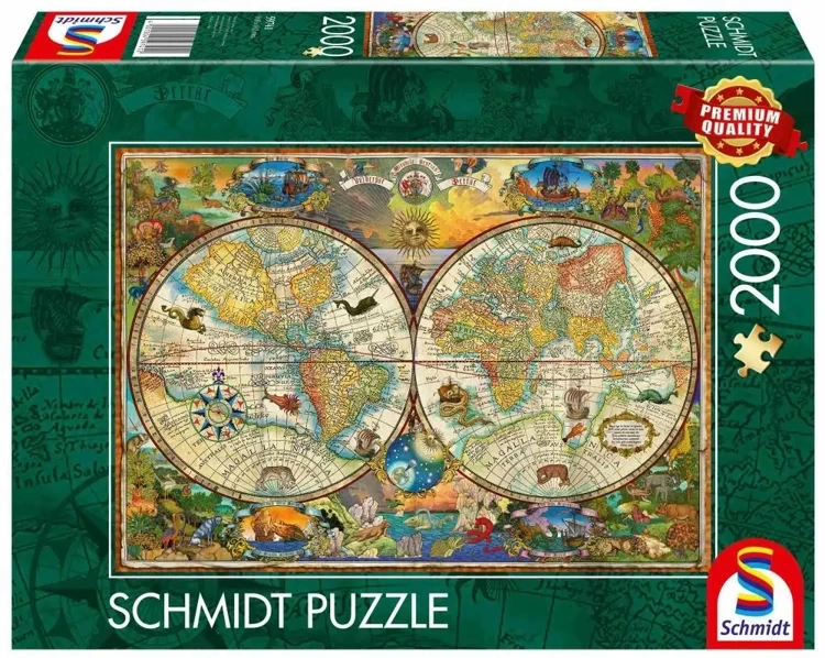Puzzle 2000 PQ Mapa świata i mityczne stworzenia 112346 - Schmidt Spiele Puzzle