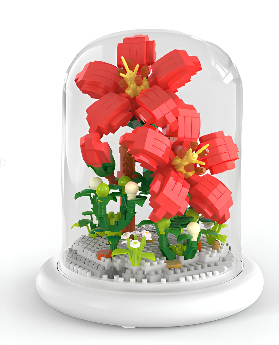 KLOCKI KONSTRUKCYJNE CZERWONY KWIAT Z OŚWIETLENIEM LAMPKA NOCNA PREZENT DLA DZIECKA DOROSŁYCH
