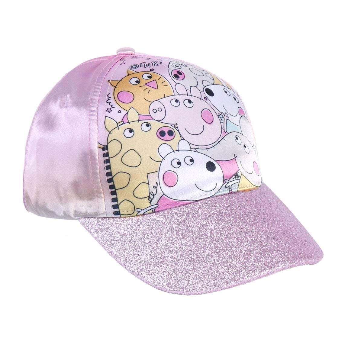 Czapka z daszkiem letnia Świnka Peppa Pig różowa satynowa brokatowa 4-8 lat