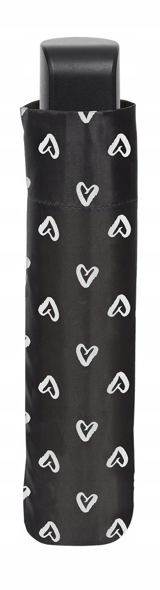 Parasol przeciwdeszczowy manualny składany Perletti czarny serca +pokrowiec