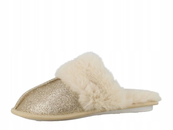 Kapcie Papcie Damskie złote brokatowe futrzane ciepłe r. 39 B967320