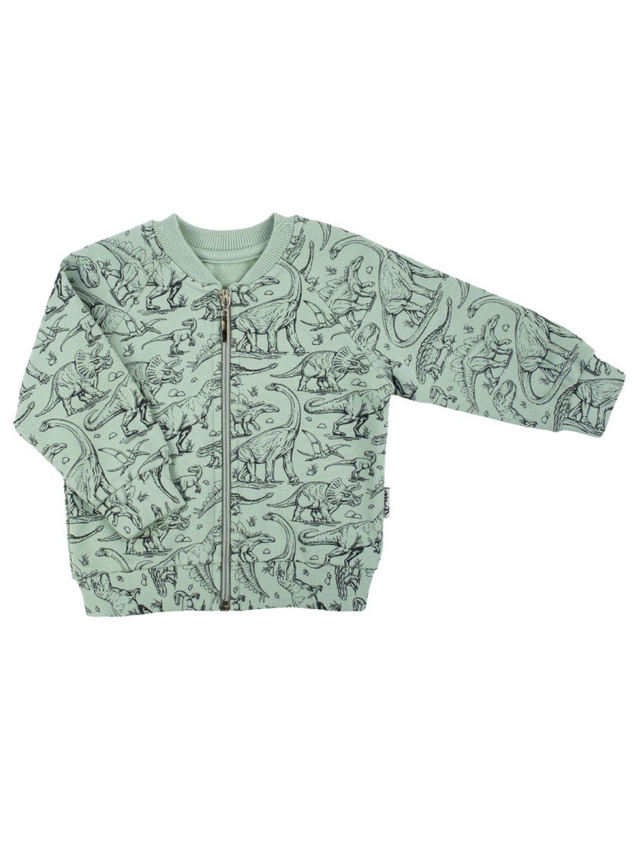 Chłopięca bluza dresowa rozpinana w dinozaury oliwkowa Nicol,r.56