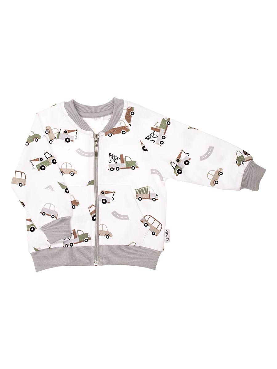 Chłopięca bluza dresowa rozpinana auta biała Nicol,r.98