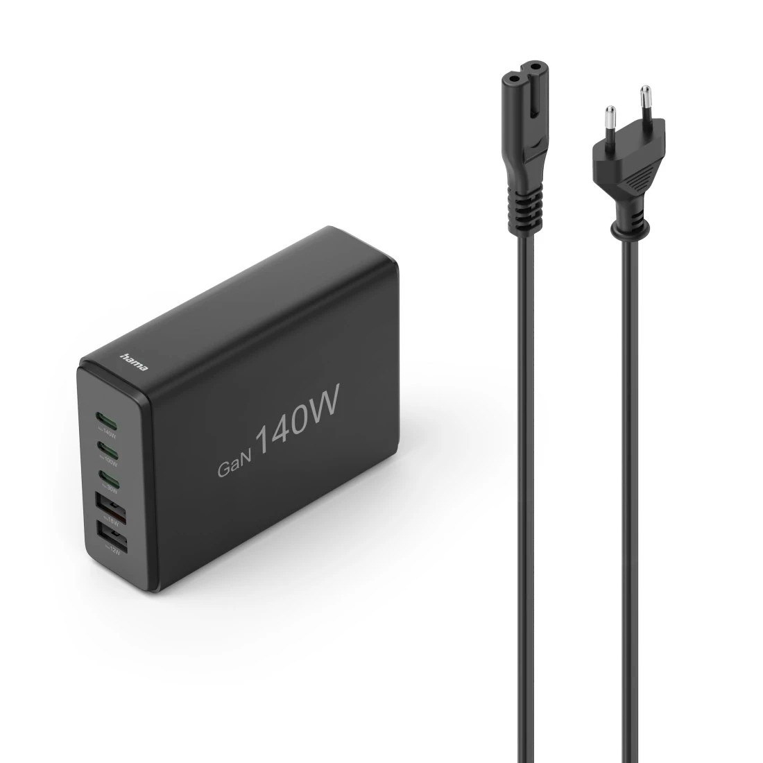 Hama GaN 140W PD/QC 3x USB-C, 2x USB-A czarna 201978