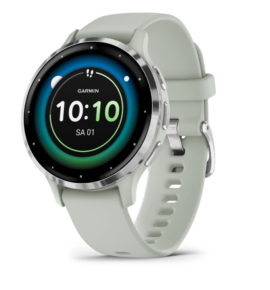 Garmin Venu 3S 010-02785-01 - 41mm - srebrny bezel ze stali nierdzewnej w kolorze Sage Grey i silikonowym paskiem