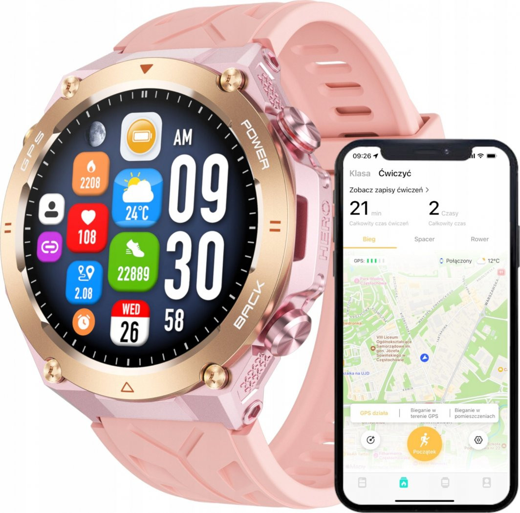 Wenom SMARTWATCH DAMSKI ZEGAREK FUNKCJA GPS ROZMOWY CIŚNIENIE 650mAh SMART WATCH