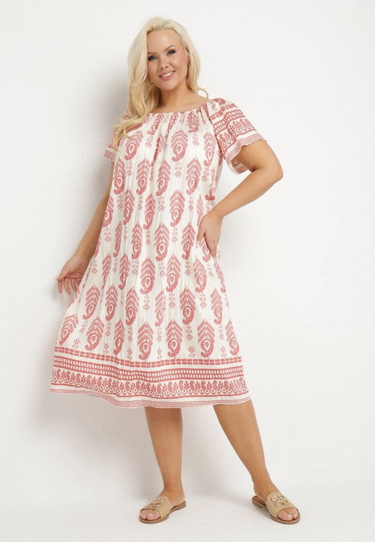 Różowa Wiskozowa Sukienka ze Wzorem Boho Ellivra