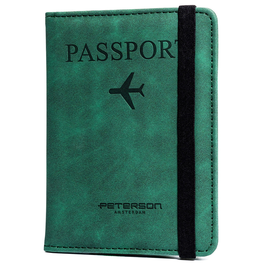 Etui na dokumenty/paszport wykonane ze skóry ekologicznej w zielonym kolorze - Peterson