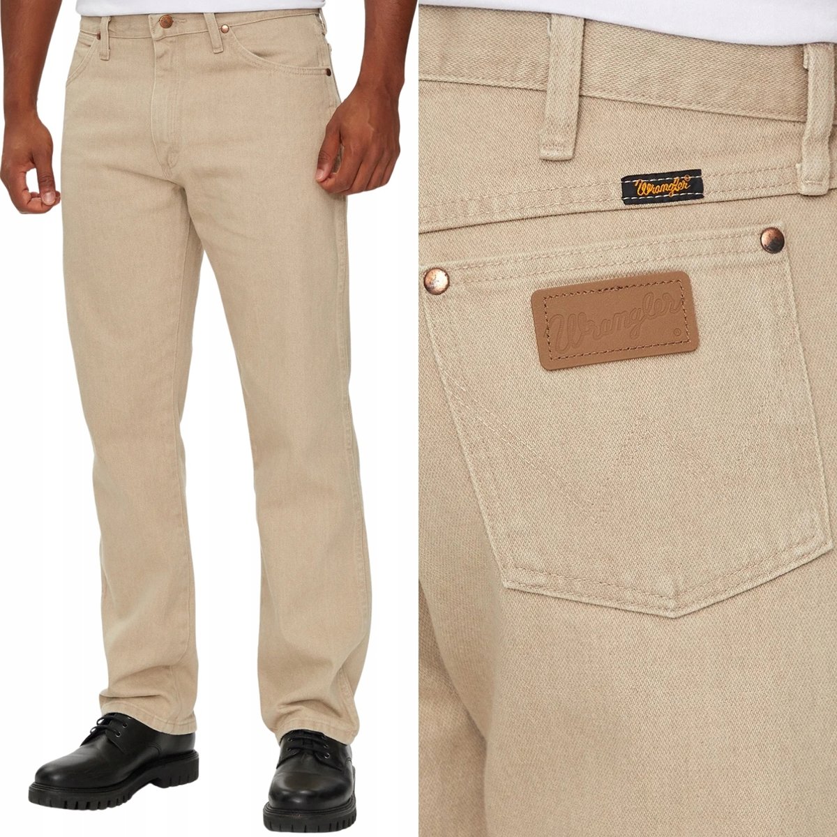 Wrangler 13MWZ COWBOY CUT KLASYCZNE BEŻOWE PROSTE SPODNIE JEANSOWE W32 L34