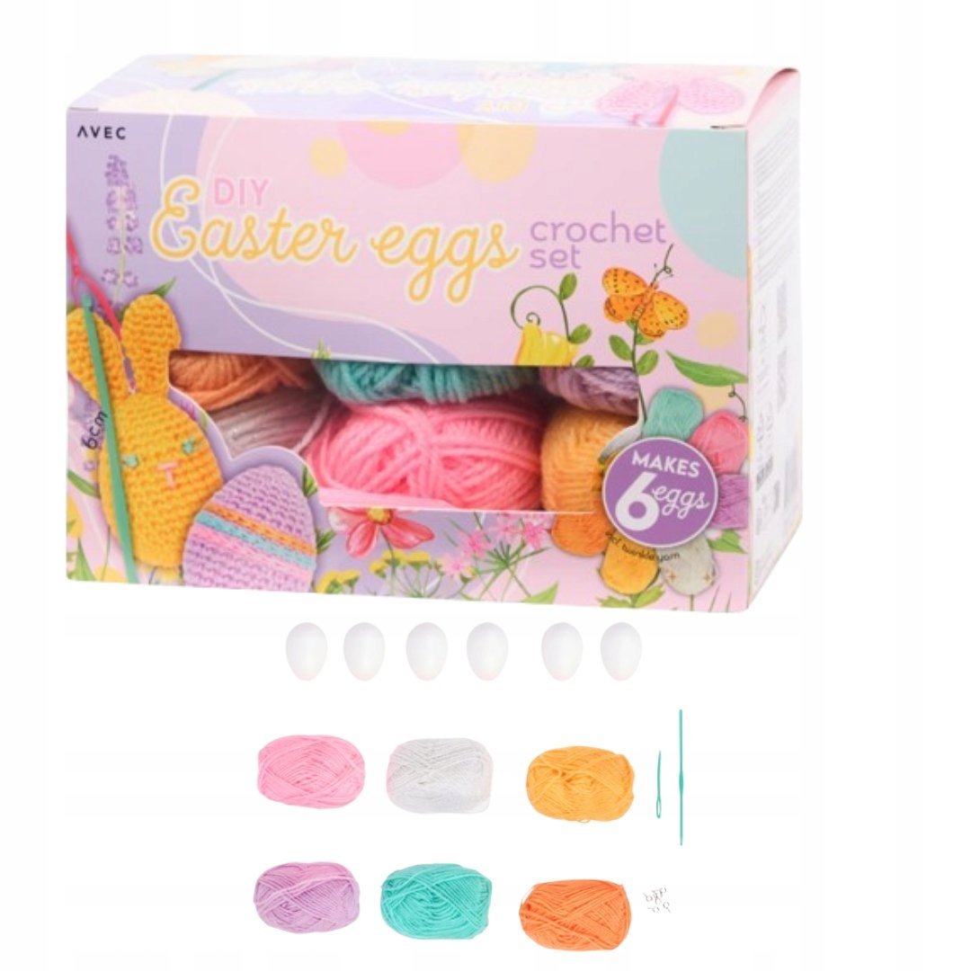 Zestaw do szydełkowania 6 Jaj Pisanki wielkanocne włóczka igła zrób to sam