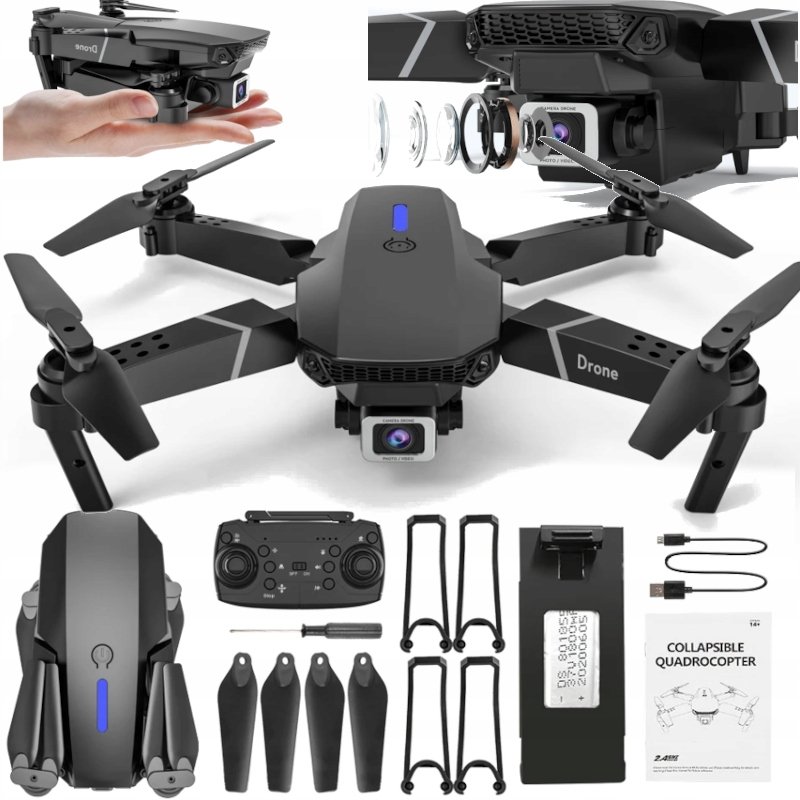 DRON E95 PRO DUŻY ZESTAW XL 2 KAMERY WIFI HD ZAWIS 350M 2.4GHZ ZABAWKA HIT