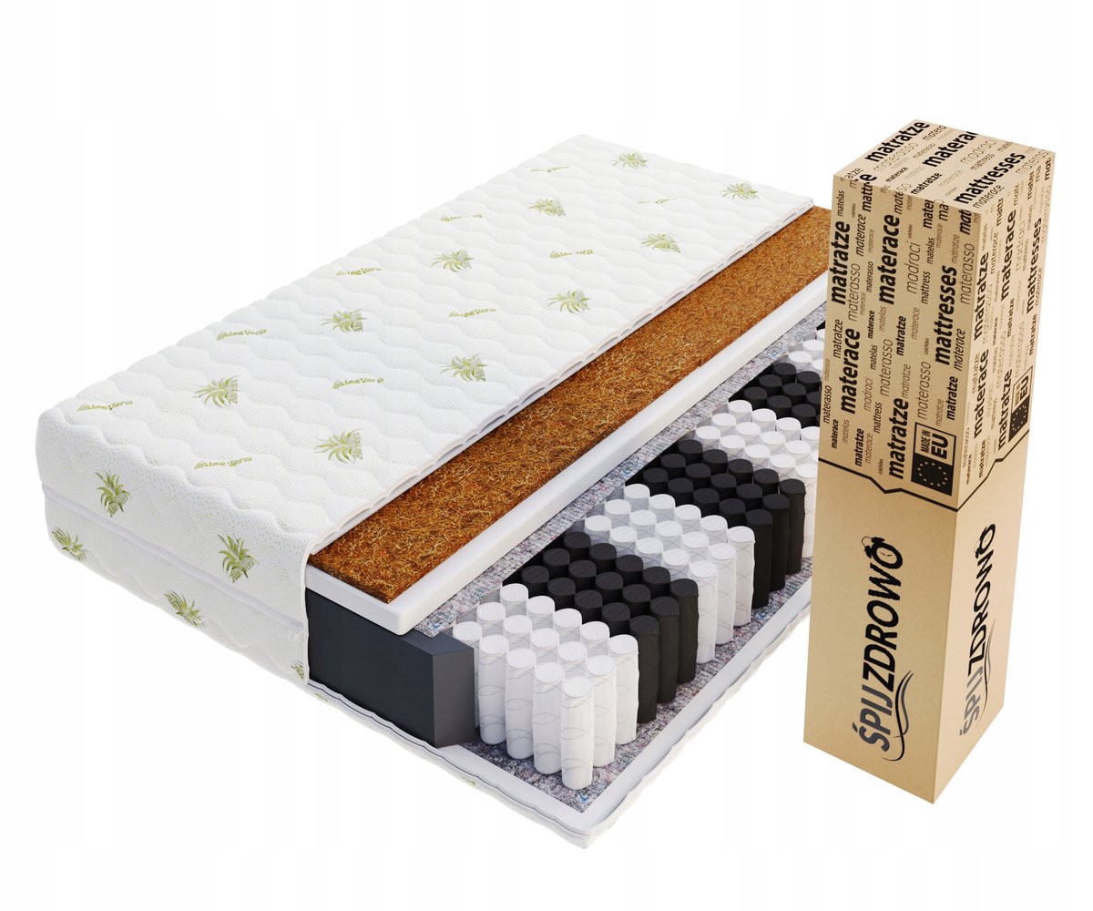 Materac 100x200 kieszeniowy 7 stref pocket HOUSE kokos H3/H4 aloevera
