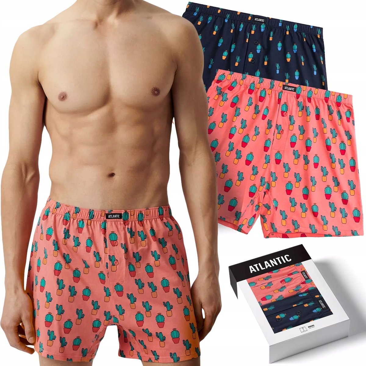 Bokserki męskie 2 PARY 100% BAWEŁNA luźne szorty ATLANTIC 2MBH-005 - XL