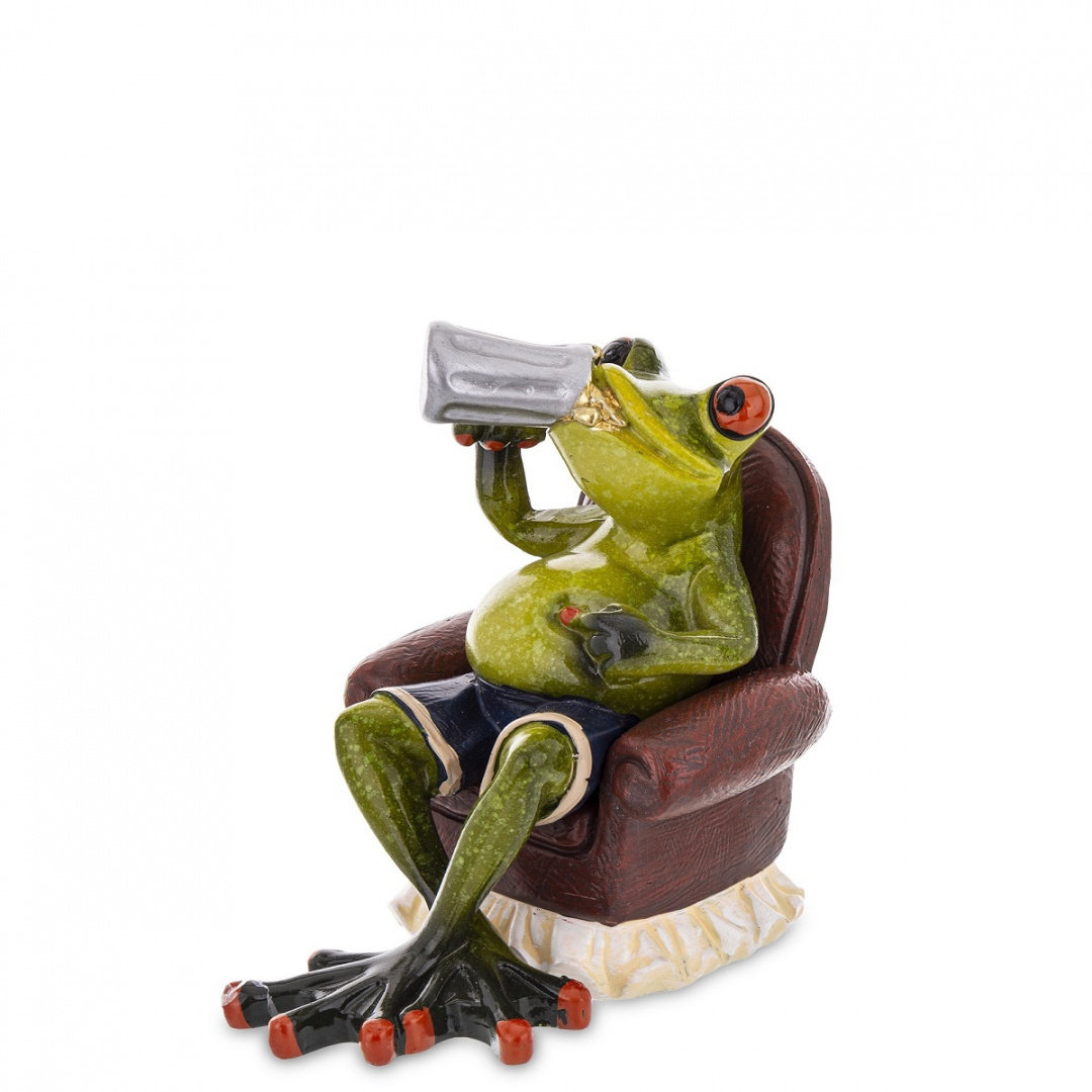 Figurka żaba żabka na fotelu z piwem prezent frog