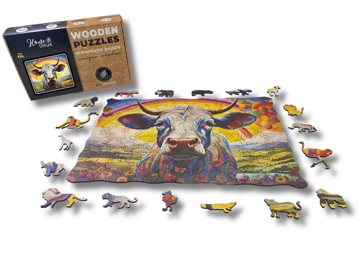 Puzzle Drewniane dla dzieci i dorosłych RainbowCow Krowa 100 elementów
