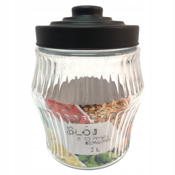 SŁOIK SŁÓJ SZKLANY 2L POJEMNIK NA ŻYWNOŚĆ OKRĄGŁY PRĄŻKI Z POKRYWĄ METALOWĄ