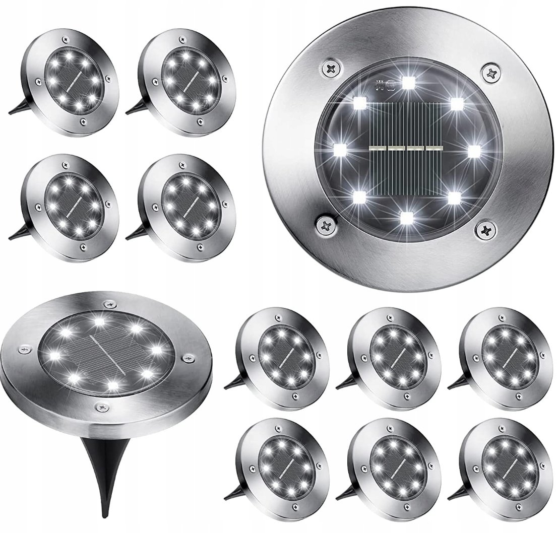 12X Lampa Solarna Wbijana Led Dysk Zestaw Lamp Solarnych Solary Płaskie Xl