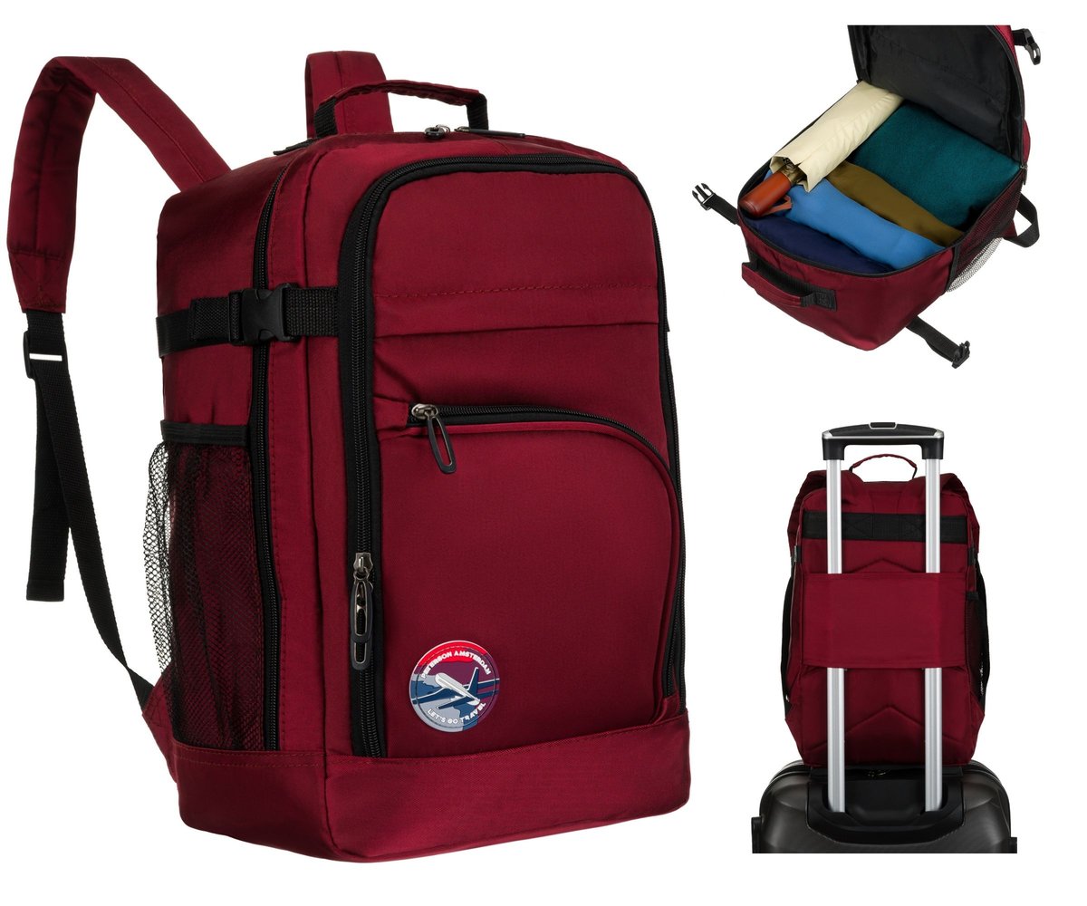Plecak do samolotu podręczny Peterson Ryanair 40x20x25 bagaż torba podróżny Wizzair czerwony burgund