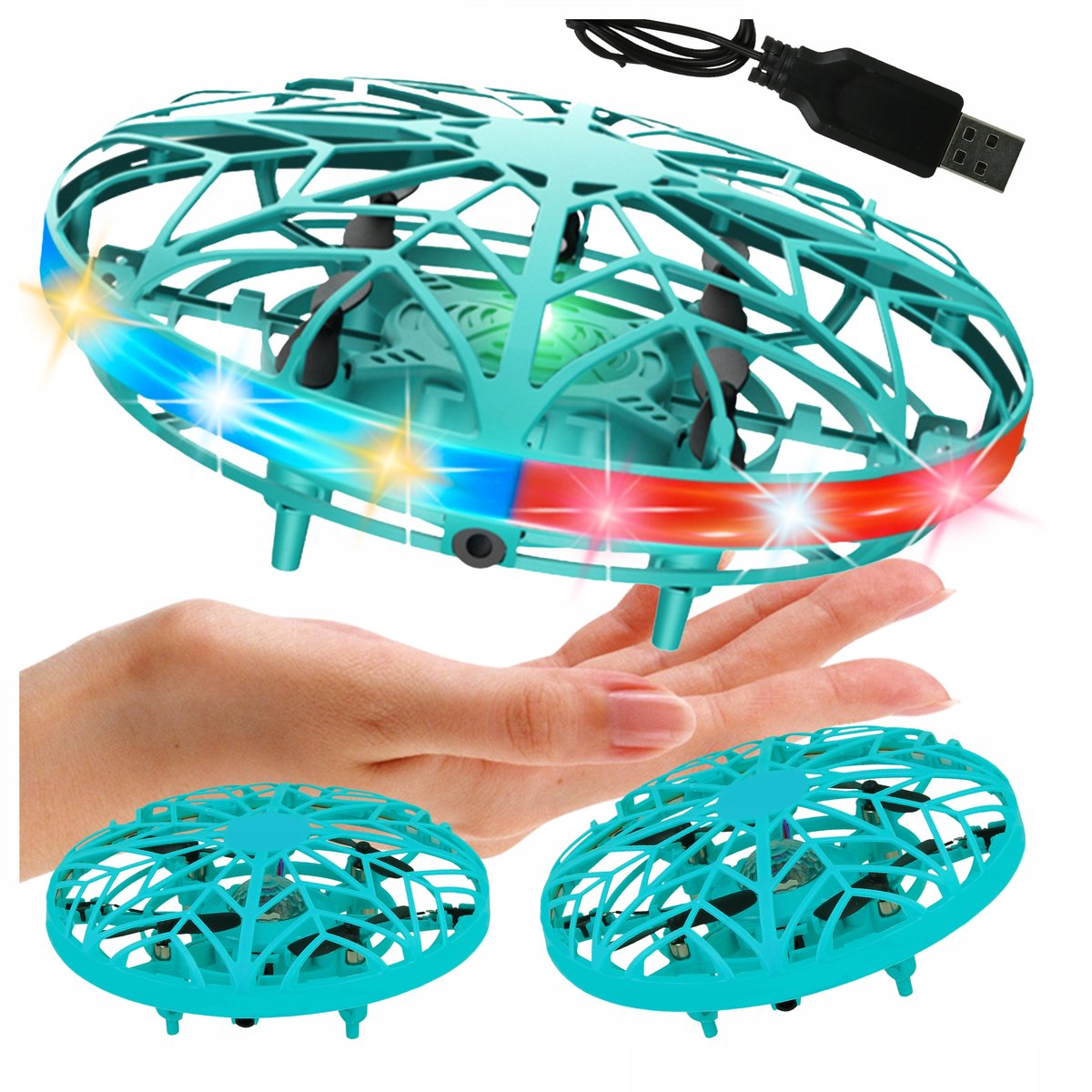 LATAJĄCY mini DRON UFO DYSK KULA ŚWIECĄCA STEROWANA RĘKĄ LED KOSMODYSK
