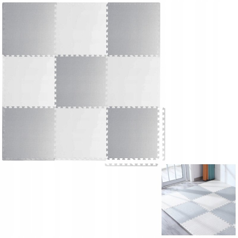 MATA PIANKOWA PUZZLE SZARO BIAŁA 60X60 9PCS